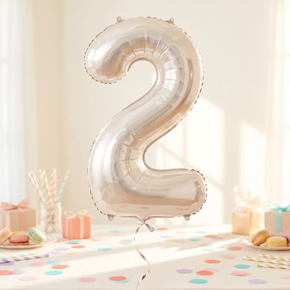 בלון ספרה 2 לבן חול כרום 34"