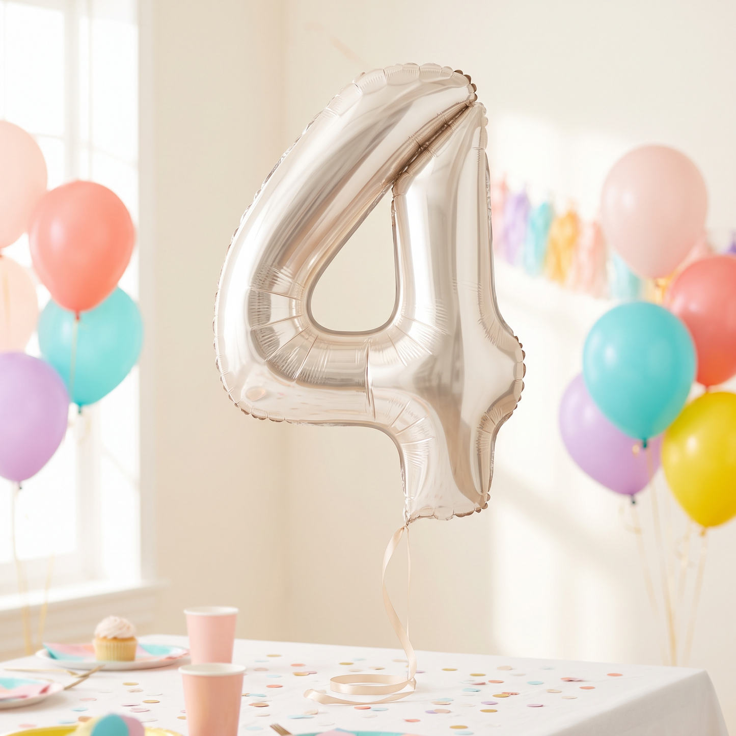 בלון ספרה 4 לבן חול כרום 34"
