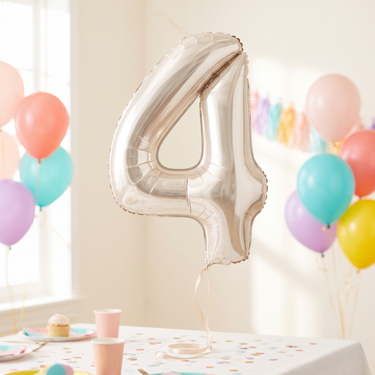 בלון ספרה 4 לבן חול כרום 34"