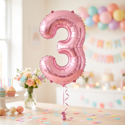 בלון ספרה 3 ורוד 34"