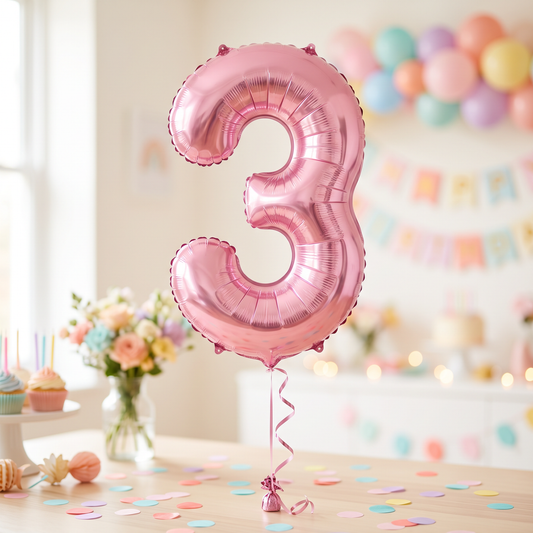 בלון ספרה 3 ורוד 34"