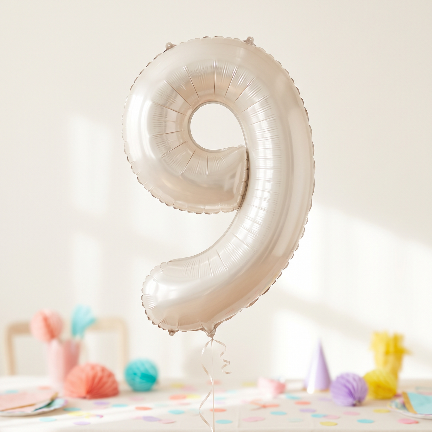 בלון ספרה 9 לבן חול כרום 34"